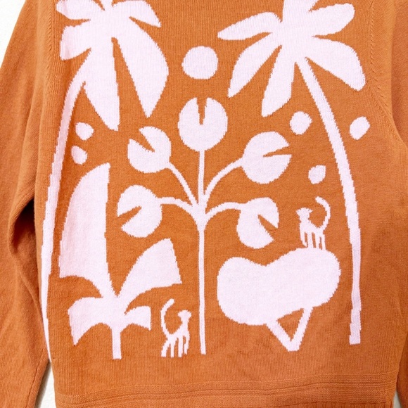 Happy Sheep SAMPLE Palm Print Cashmere Blend Orange Monkey Cardigan Sweater - Picture 2 of 6